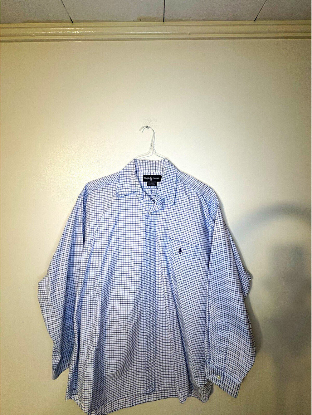Ralph Lauren Big Shirt Blue/White Check Button-Up Point Collar Long Sleeve M
